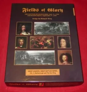 Board game titled "Fields of Glory" depicting various historical paintings and portraits on the cover.