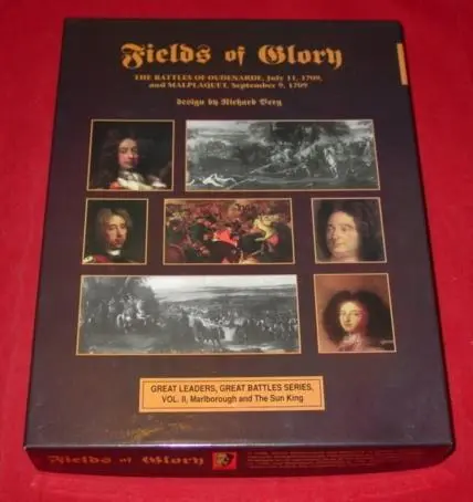 Board game titled "Fields of Glory" depicting various historical paintings and portraits on the cover.