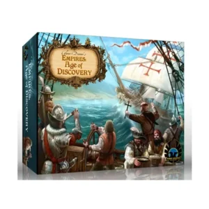 Board game box for "Glenn Drover's Empires: Age of Discovery" with illustrated Renaissance-era explorers and a sailing ship.