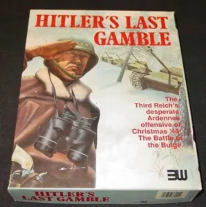 A book cover titled "Hitler's Last Gamble" depicting an illustrated soldier saluting, with a tank in the background, referencing the Third Reich's Ardennes offensive during World War II, also known as The Battle of the Bulge.