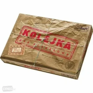 A package of Kolacja Grapik Lnszowa chocolate bars with crumpled golden wrapping and blue and white string tied around it.