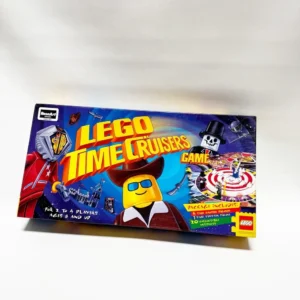 A LEGO Time Cruisers game box featuring colorful graphics with LEGO characters and a spiral game board illustration, suitable for ages 8 and up, for 2 to 4 players.