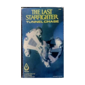 Alt text: A game box titled "THE LAST STARFIGHTER TUNNEL CHASE" featuring an image of a spaceship. The box notes it's for 2-5 players, ages 12 and up, and displays the FASA logo.