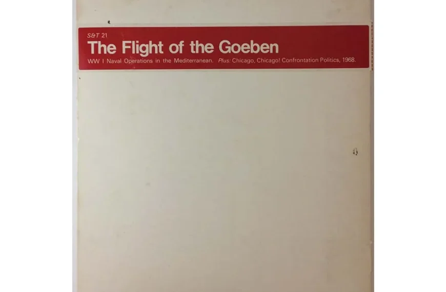 A beige cover of a publication titled 'The Flight of the Goeben' with a subtitle 'WW I Naval Operations in the Mediterranean. Plus: Chicago, Chicago! Confrontation Politics, 1968.' by Simulations Publications, Inc.
