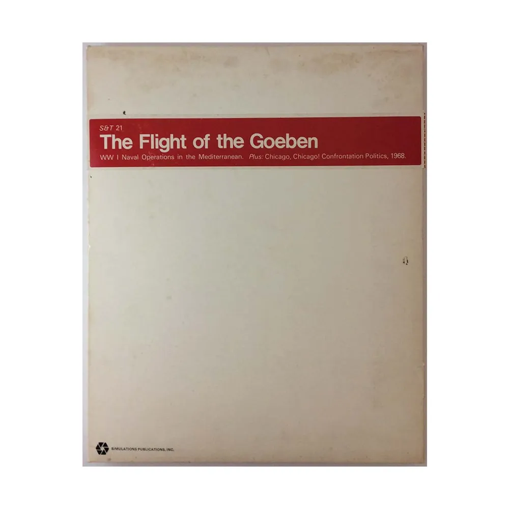 A beige cover of a publication titled 'The Flight of the Goeben' with a subtitle 'WW I Naval Operations in the Mediterranean. Plus: Chicago, Chicago! Confrontation Politics, 1968.' by Simulations Publications, Inc.