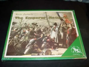 Board game titled "Kevin Zucker's The Emperor Returns" featuring an illustration of a Napoleonic era battle scene on the cover.