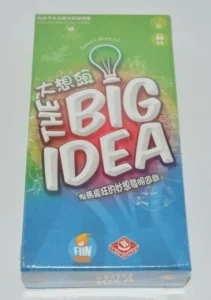 A sealed board game named "THE BIG IDEA" with colorful text, an image of a light bulb, English and Chinese text indicating bilingual instructions, and logos including "FUN" and "BROADWAY" at the bottom.