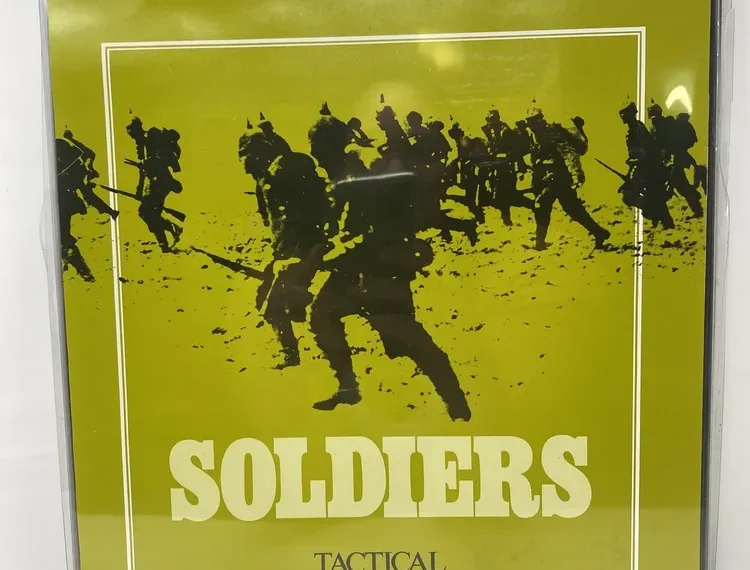 Board game cover titled "SOLDIERS" with subtitle "Tactical Combat in 1914-15," featuring a silhouette image of soldiers in combat, and text indicating it is an historical simulation game set at 1100 hrs., 11 November 1914.