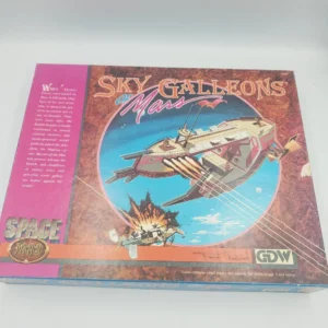 A board game titled "Sky Galleons of Mars" on a box cover showing an illustrated airship with sails engaged in aerial combat above a Martian landscape, part of the "Space 1889" series by GDW Games.