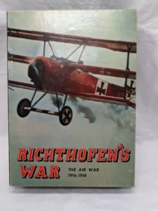 Book cover titled "RICHTHOFEN'S WAR The Air War 1916-1918" featuring an illustration of a red biplane with German cross insignias.