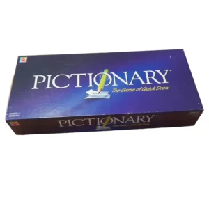 A Pictionary board game box on a white background.
