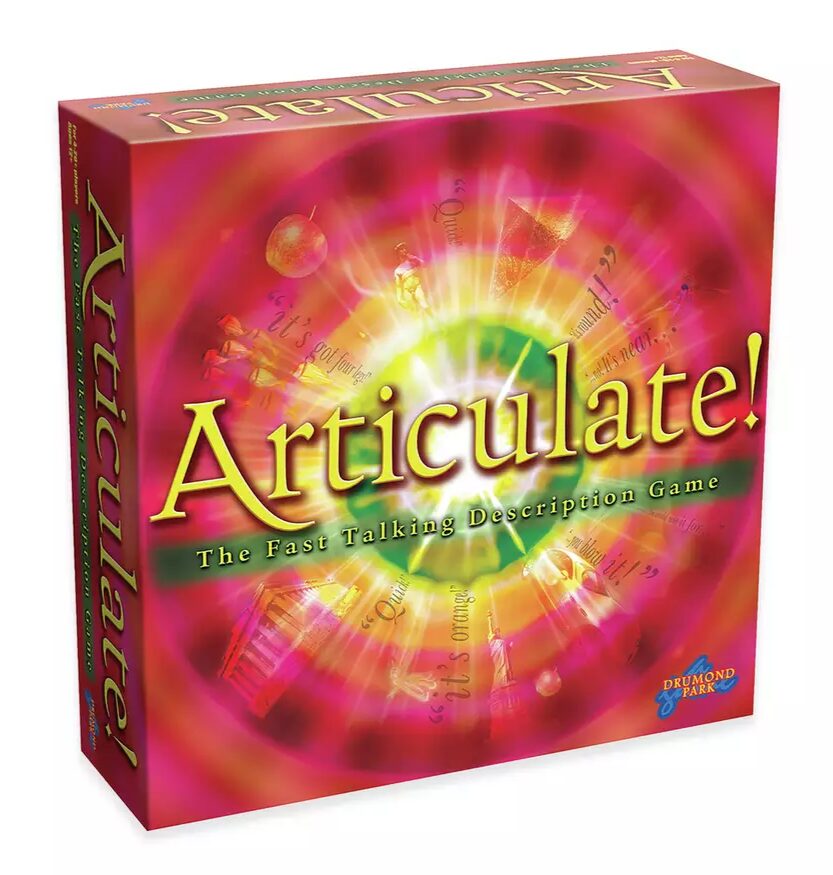 Board game "Articulate!" in colorful packaging with the tagline "The Fast Talking Description Game" from Drumond Park.