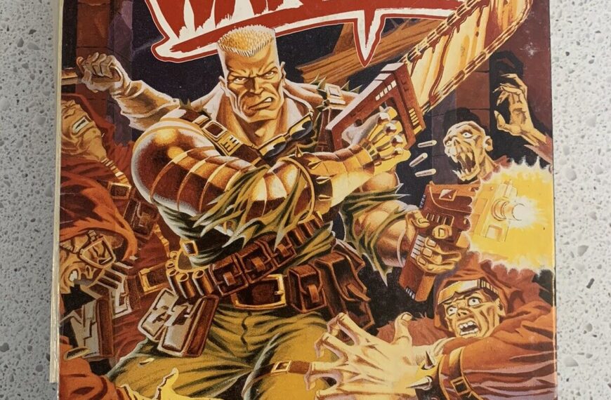 An image of the cover of the "Chainsaw Warrior" board game, featuring a muscular character with a chainsaw for an arm, menacingly posed among zombies, with the tagline "60 Minutes to Save New York."