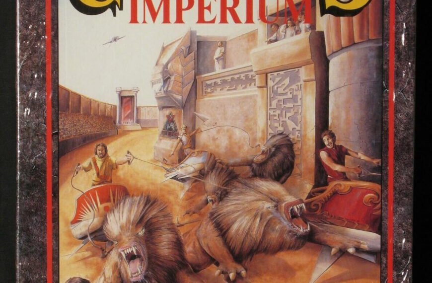 Alt text: Cover of the "Circus Imperium" board game depicting a chariot race with large, roaring alien beasts pulling the chariots in an arena, as an excited crowd watches. The title is prominently displayed at the top, and the game is identified as part of the Renegade Legion series by FASA Corporation.