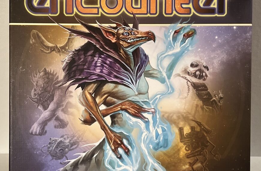 Box cover for the board game "Cosmic Encounter" featuring dynamic artwork of various alien creatures hovering above a space landscape, with a prominent dragon-like alien in the foreground emanating blue energy. The bottom of the cover lists the game creators: Bill Eberle, Jack Kittredge, Peter Olotka, and Bill Norton.