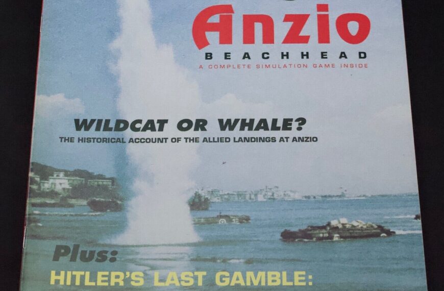 Cover of "Strategy & Tactics" magazine, issue number 134, featuring the title "Anzio Beachhead" with a subtitle "A Complete Simulation Game Inside." The cover shows a historical photo of military landing crafts at sea with smoke rising from naval gunfire. Text on the cover includes "WILDCAT OR WHALE? The historical account of the Allied landings at Anzio", "Hitler's Last Gamble: Danny Parker's look at the place of the Ardennes Campaign in WWII", "A NEW FEATURE: GAMER'S GUIDE" and "Plus much more!" The price is listed as $12.50.