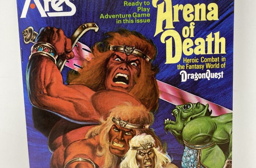 Alt text: Cover of "Ares Magazine Nr. 4, September 1980" featuring an illustration of fantasy characters including muscular, aggressive-looking warriors and a green creature, with the title "Arena of Death" and subtitle "Heroic Combat in the Fantasy World of DragonQuest". The cover indicates the magazine is themed around science fiction and fantasy simulation, priced at $3.00, and includes "Ready to Play Adventure Game in this issue". The SPI logo is visible at the bottom.
