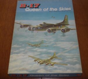 The image shows a board game cover titled "B-17 Queen of the Skies", with artistic illustrations of B-17 bombers flying above the clouds.