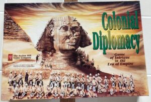 A board game cover titled "Colonial Diplomacy" by The Avalon Hill Game Company, featuring the Sphinx and pyramids of Egypt in the background and colonial-era soldiers in the foreground.