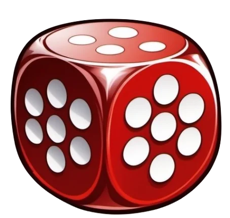 Red dice showing three sides with the number six on top, five on the front, and three on the right side.