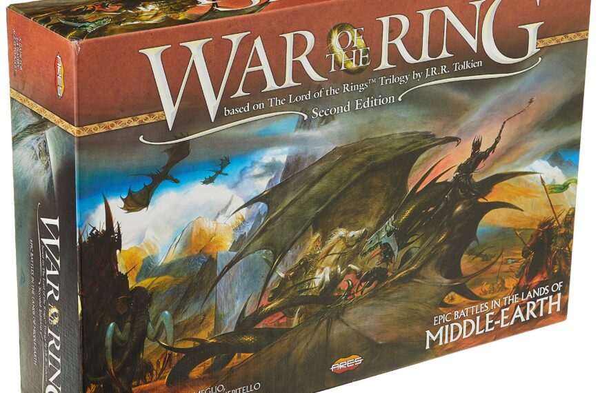 War of the Ring board game box showing cover art depicting a dragon, mountains, and soldiers.