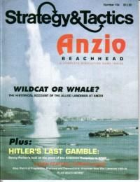 Magazine cover of "Strategy & Tactics" featuring an image of Anzio beachhead with military craft in the water and an explosion in the background, titled "Anzio Beachhead: Wildcat or Whale?" and "Hitler's Last Gamble."
