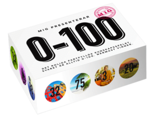 Board game box labeled "0-100" featuring various colorful images including numbers and scenes, such as a cityscape and beach, on its sides.