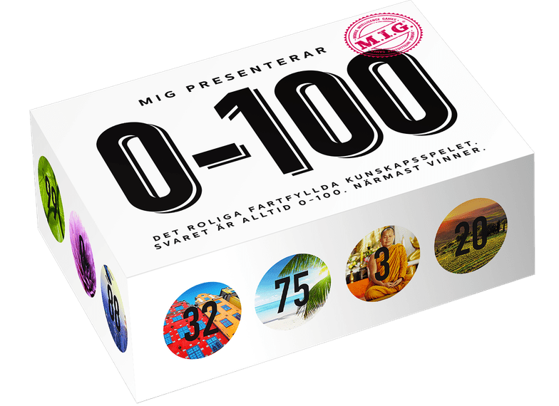 Board game box labeled "0-100" featuring various colorful images including numbers and scenes, such as a cityscape and beach, on its sides.