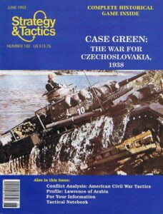 June 1992 issue of Strategy & Tactics magazine, featuring a photo of a World War II era tank advancing through water, with headlines about the war for Czechoslovakia in 1938 and other historical content.